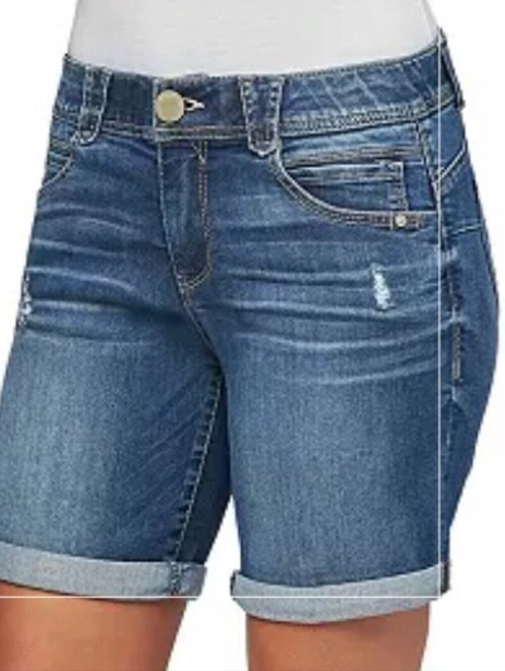 Democracy Mid-Rise  Destructed Denim Shorts - Blue Burmuda